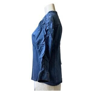 White House Black Market Smocked Sleeve Button Down Denim Shirt Large